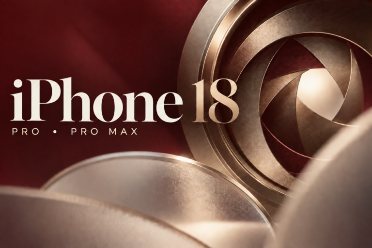 iPhone 18 Pro και Pro Max — εικονογράφηση σε μπορντό και ιβουάρ